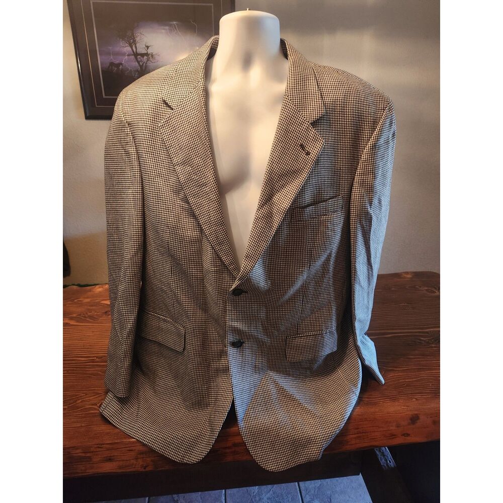 Meeting Street Men's Suit Jacket 46R Black Checkered Silk Wool Blend Blazer